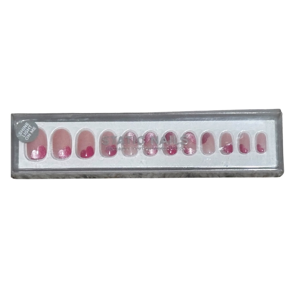 Static Nails Velvet Hearts Round Short Pop-On Manicure Press On Nails 32ct Pink